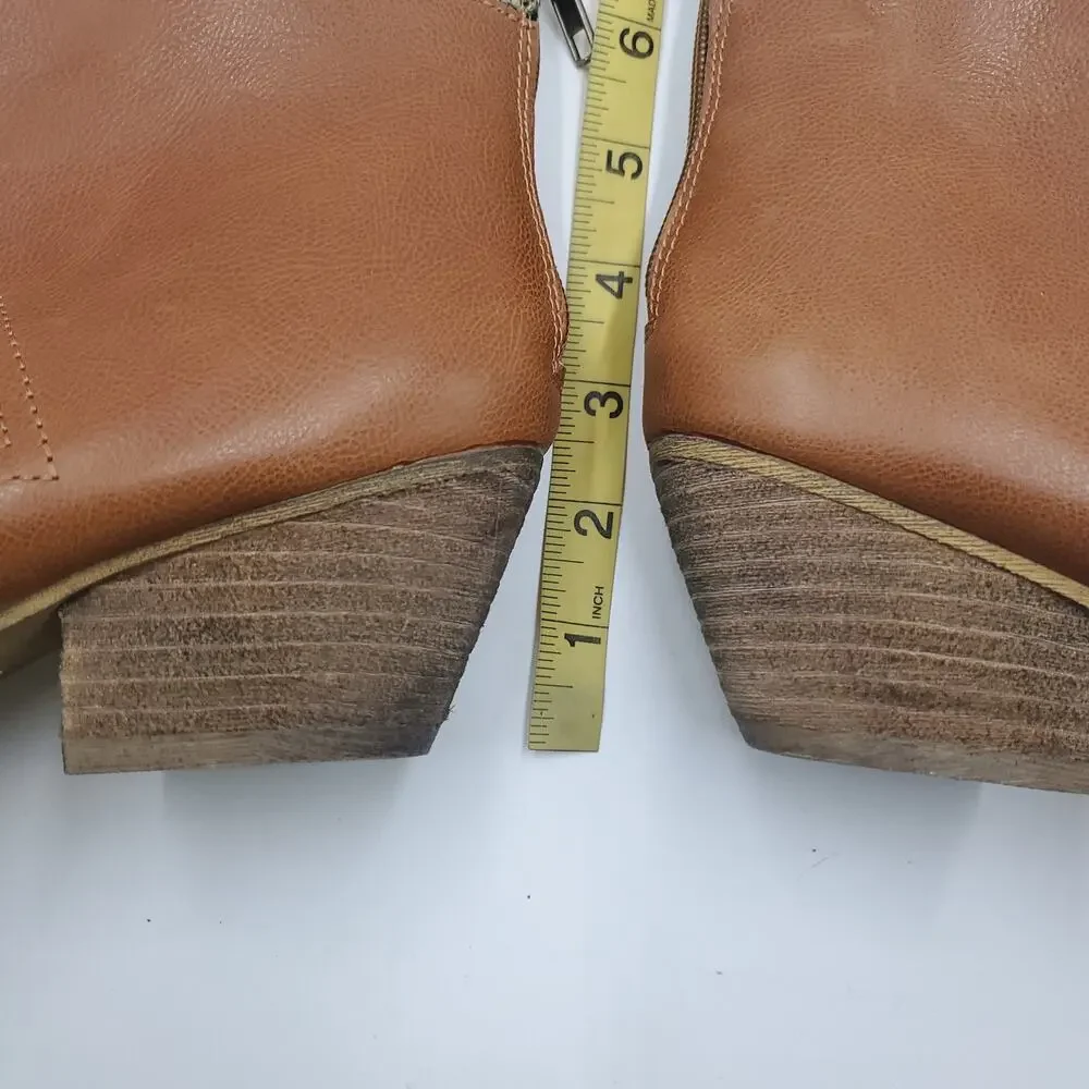Sbicca Cognac Booties with Aztec Print Fabric Western Booties Size 6
